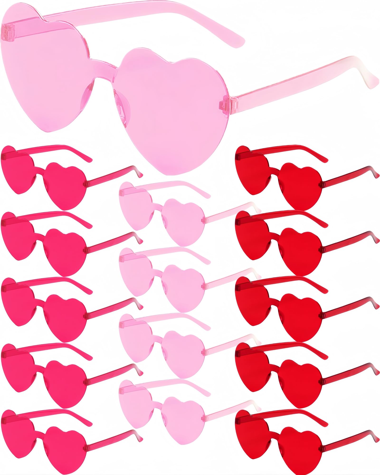 ZHANGBY 15 Pairs Heart Sunglasses Heart Glasses for Women Frameless Sunglasses Trendy Transparent Candy Color Party Sunglasses (Pink, Rose red, Red)