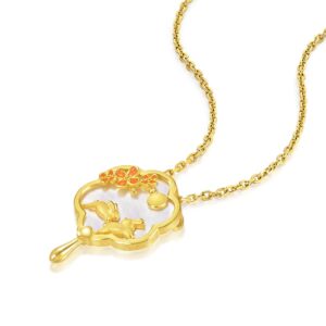 CHOW SANG SANG Cultural Blessings Daily Bliss 999.9 24K Solid Gold Mother of Pearl Jade Rabbit Pendant 92655P [Not Include the-Necklace]