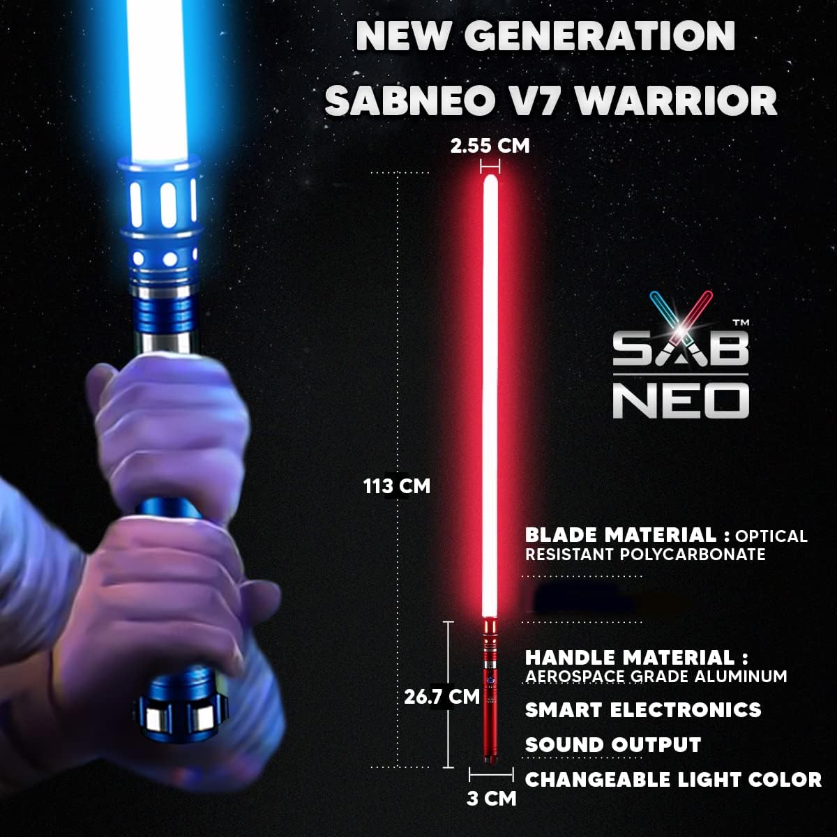 Light Saber V7 Changeable Colors - Smooth Swing and Sound Dueling Light Sabers RGB - 10 Sound Effects