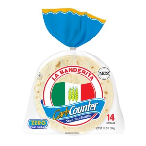 la banderita carb counter® street taco | 4.5" size flour tortillas |zero net carbs |keto certified | 10.8 oz.| 14 tortillas (pack of 4)