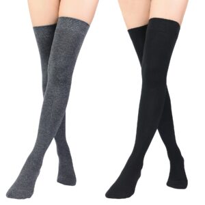 zando womens long knee high socks over the knee socks plus size thigh high stockings cotton high long socks solid thigh highs for thick thighs non slip knee high socks black & dark gray