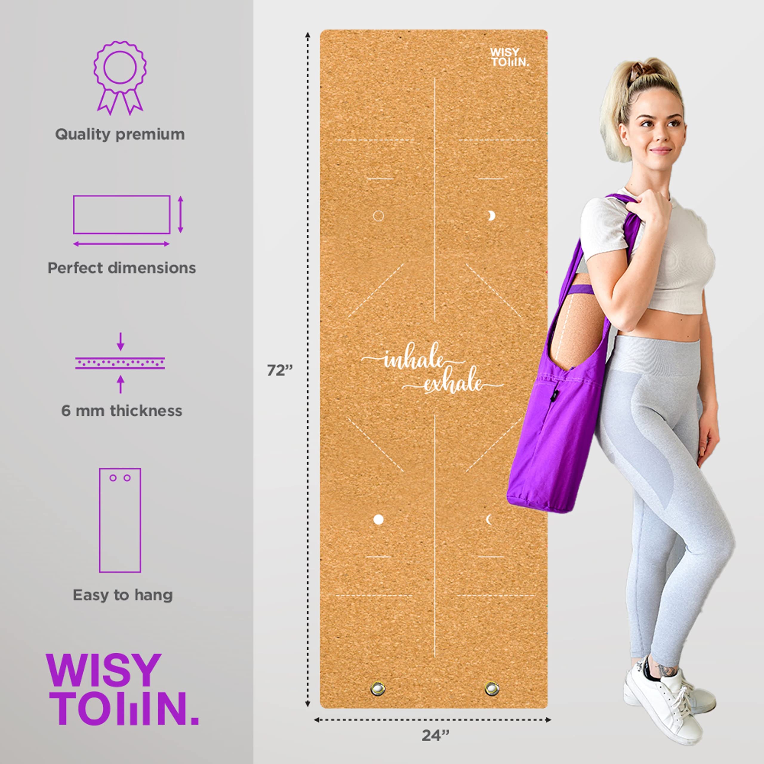 WISYTOWN Yoga Cork Mat Ecofriendly: Beautiful Organic Yoga Mat Extra Long and Wide. Anti slip yoga mat,Fitness mats,Hot Yoga 72"x24"x6mm