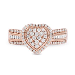 DZON Sterling Silver with Rose Gold Plating 1/2Ct. TDW. Round Diamond Composite Heart Frame Engagement Ring Love Gift for Women(I-J,I2) 6