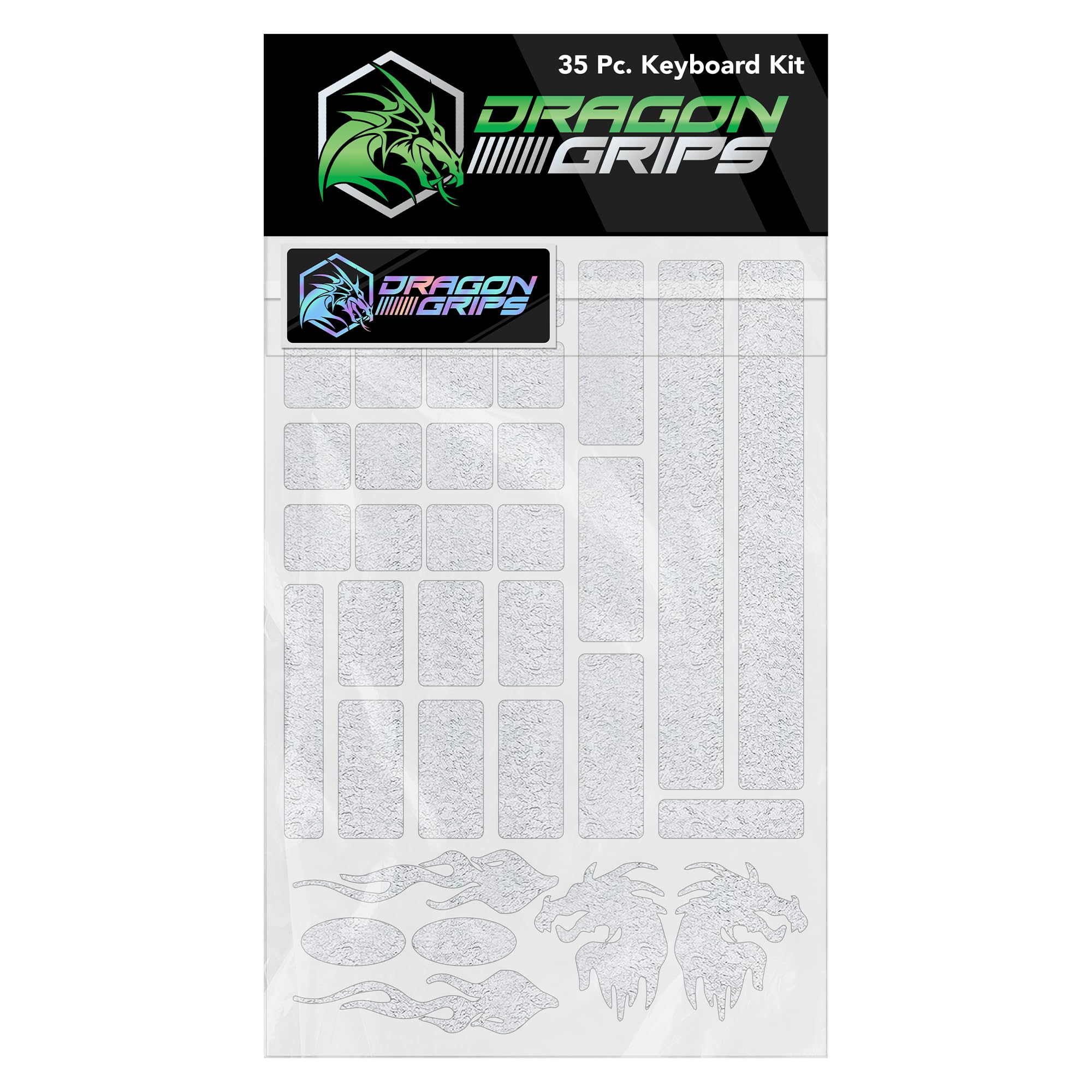 Dragon Grips Gaming Keyboard Grips, 35 Pcs Clear Keyboard Grip Stickers, Fits for All Mechanical Keyboards, Backlit Keycaps, and Self-Adhesive Rubberized Gaming Mouse Grip Tape for Razer & Logitech