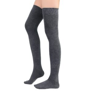 Zando Womens Long Knee High Socks Over the Knee Socks Plus Size Thigh High Stockings Cotton High Long Socks Solid Thigh Highs for Thick Thighs Non Slip Knee High Socks Black & Dark Gray