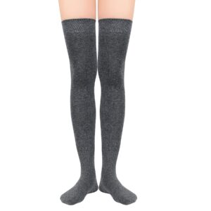 Zando Womens Long Knee High Socks Over the Knee Socks Plus Size Thigh High Stockings Cotton High Long Socks Solid Thigh Highs for Thick Thighs Non Slip Knee High Socks Black & Dark Gray