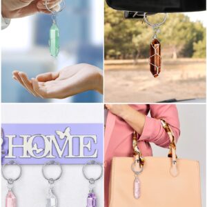 5 Pieces Crystals Stone Keychain Healing Stones Jewelry Hexagonal Crystal Keyring Quartz Pendants Keychain Quartz Crystal Healing Crystal for Women