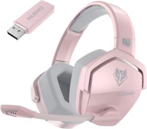 nubwo g06 dual wireless gaming headset with mic for ps5, ps4, pc, mobile, switch: 2.4ghz wireless + bluetooth - 100 hr battery - 50mm drivers - pink