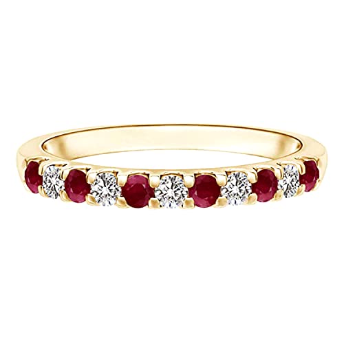 Half Eternity Band 0.50 Ctw Round Ruby Gemstone 925 Sterling Silver Stackable Ring (Yellow Gold Plated Silver, 7)