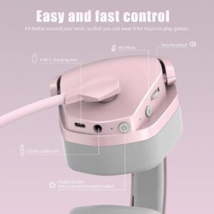 NUBWO G06 Dual Wireless Gaming Headset with Mic for PS5, PS4, PC, Mobile, Switch: 2.4GHz Wireless + Bluetooth - 100 Hr Battery - 50mm Drivers - Pink