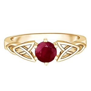 Shine Jewel Celtic Knot Ring! 5 MM Round Ruby Gemstone 925 Sterling Silver Solitaire Ring (yellow gold plated silver, 8.5)