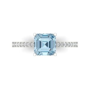 Clara Pucci 1.63ct Cushion Cut Custom Engraving Solitaire W/Accent Natural Sky Blue Topaz Statement Art Deco Ring 14k White Gold Size 4