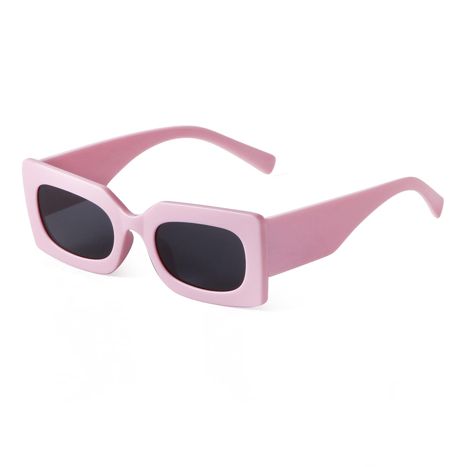 GIFIORE Retro 90s Rectangle Sunglasses for Women Trendy Chunky Square Sun Glasses Cute Light Pink Frame Grey Lens