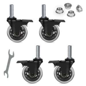 Hirate 3" Stem Swivel Casters Heavy Duty Lockable Casters 1/2"-13 x 1.5" Threaded Stem Caster - Pack of 4 for Furniture Trolley Dolly, Included with Flange Lock Nuts