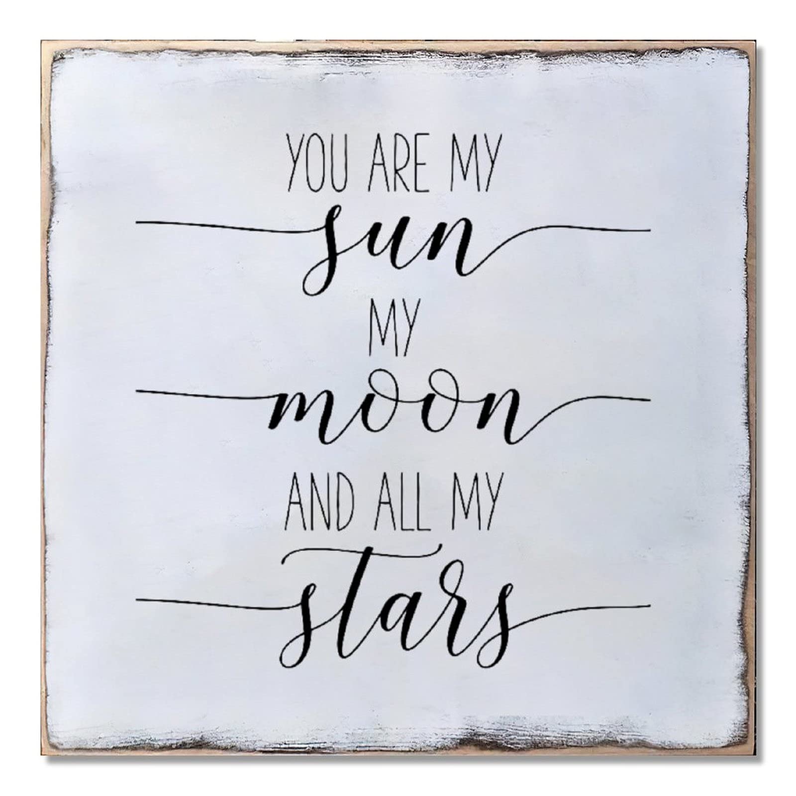 Aihesui Wood Sign Hanging Wall Decoration Farmhouse You Are My Sun My Moon and All My Stars Wall Art for Living Room Kitchen Batheroom Bedroom Office School 12x12inch, light gray-style