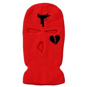 June Sports 3-Holes Ski Mask Design Winter Full Face Cover Knitted Balaclava Outdoor Sports Cycling Mask Broken Heart MK4F-Red Broken Heart-red One Size