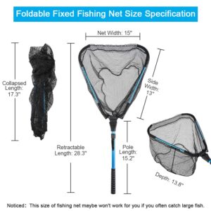 LBW Folding Rubber Fishing Net, Kayak Fishing Net for Saltwater or Freshwater, Collapsible Fishing Landing Net, Catfish, Bass, Trout Net, Compact Fishing Net with Handle