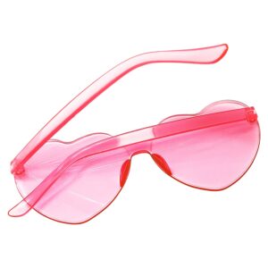 JFTOWN 12 Pairs Heart Shape Rimless Valentines Sunglasses Candy Color Frameless One Piece Love Glasses Tinted Eyewear for Women Party Favor (Pink)