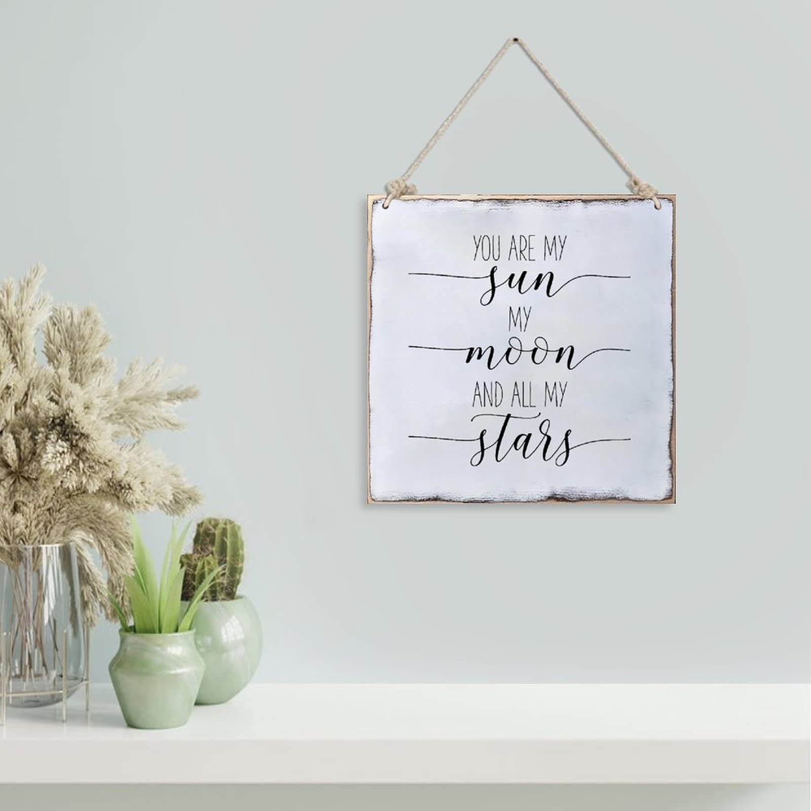 Aihesui Wood Sign Hanging Wall Decoration Farmhouse You Are My Sun My Moon and All My Stars Wall Art for Living Room Kitchen Batheroom Bedroom Office School 12x12inch, light gray-style