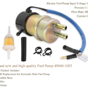 49040-1055 Electric Fuel Pump 12V for Kawasaki Mule Fuel Pump KAF620 Replaces for Kawasaki Mule 3010 3000 3020 2500 2510 2520 1000 (8mm In/Outlet), Mule Fuel Pump