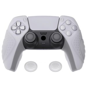 PlayVital Guardian Edition Ergonomic Soft Controller Silicone Case Grips for ps5 Compatible with Charging Station Rubber Protector Skins with Thumbstick Caps for ps5 Controller - Clear White