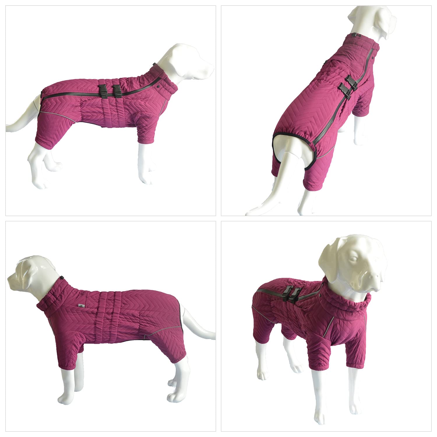 Warm Dog Coat Double Layers Dog Vest, 4 Legs Covered Windproof Waterproof Reflective Warm Dog Vest Outdoor Skating Dog Costume for Small Medium Large Dogs Purple XXL