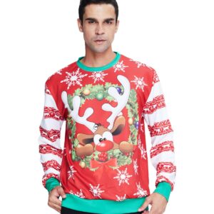 Ahegao Ugly Christmas Sweaters for Men Women Fancy Cute Deer Garments Xmas Crazy Shirts Coat Stylish Eye Catching Personalized Pullover Sweatshirts for Male Guys Festival Party Clothing XL