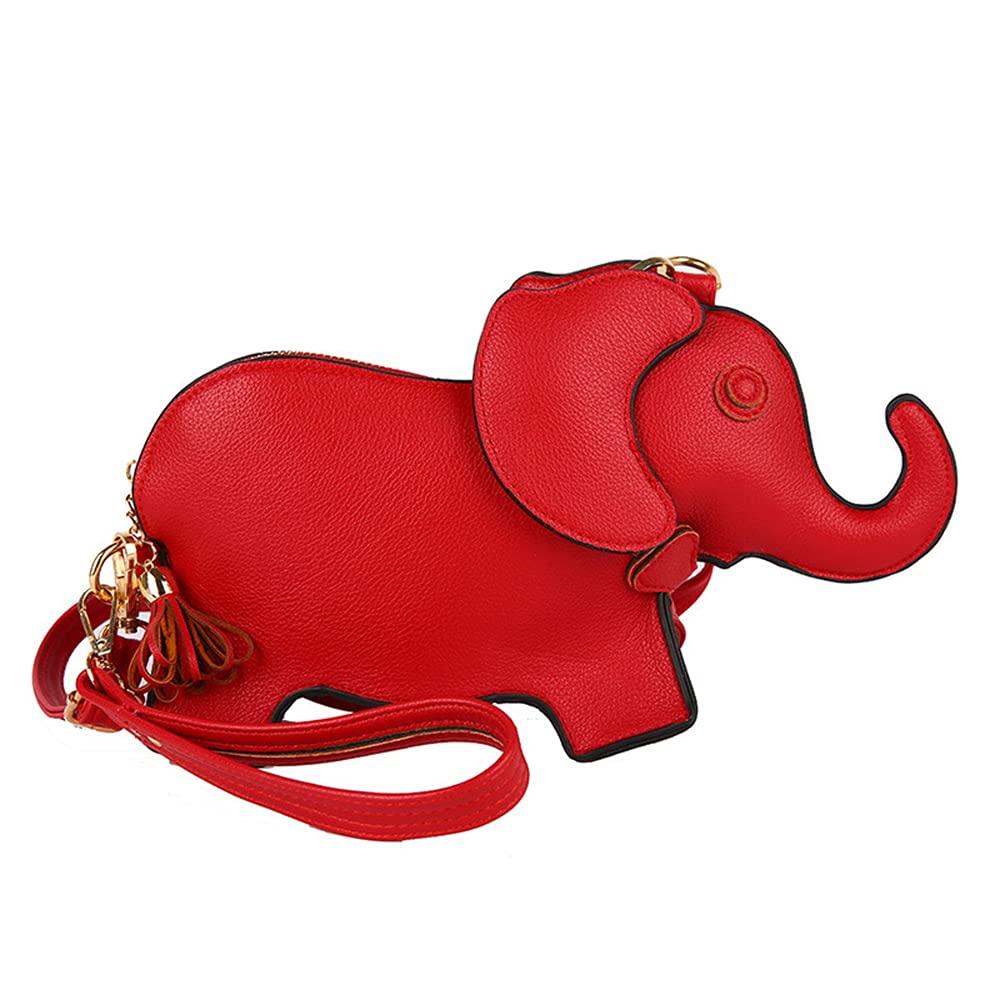 XACKWUERO Cute PU Leather Shoulder Bag Fashion Elephant Purse Novelty Animal Shaped Purse Elephant Gifts for Women (Red)