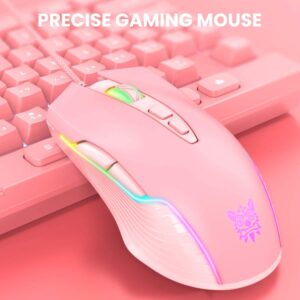 SIMGAL RGB Gaming Mouse Wired, USB Optical Computer Mice with RGB Backlit, 6 Adjustable DPI Up to 6400, Ergonomic Gamer Laptop PC Mouse with 7 Programmable Buttons for Windows Vista Linux (Pink)