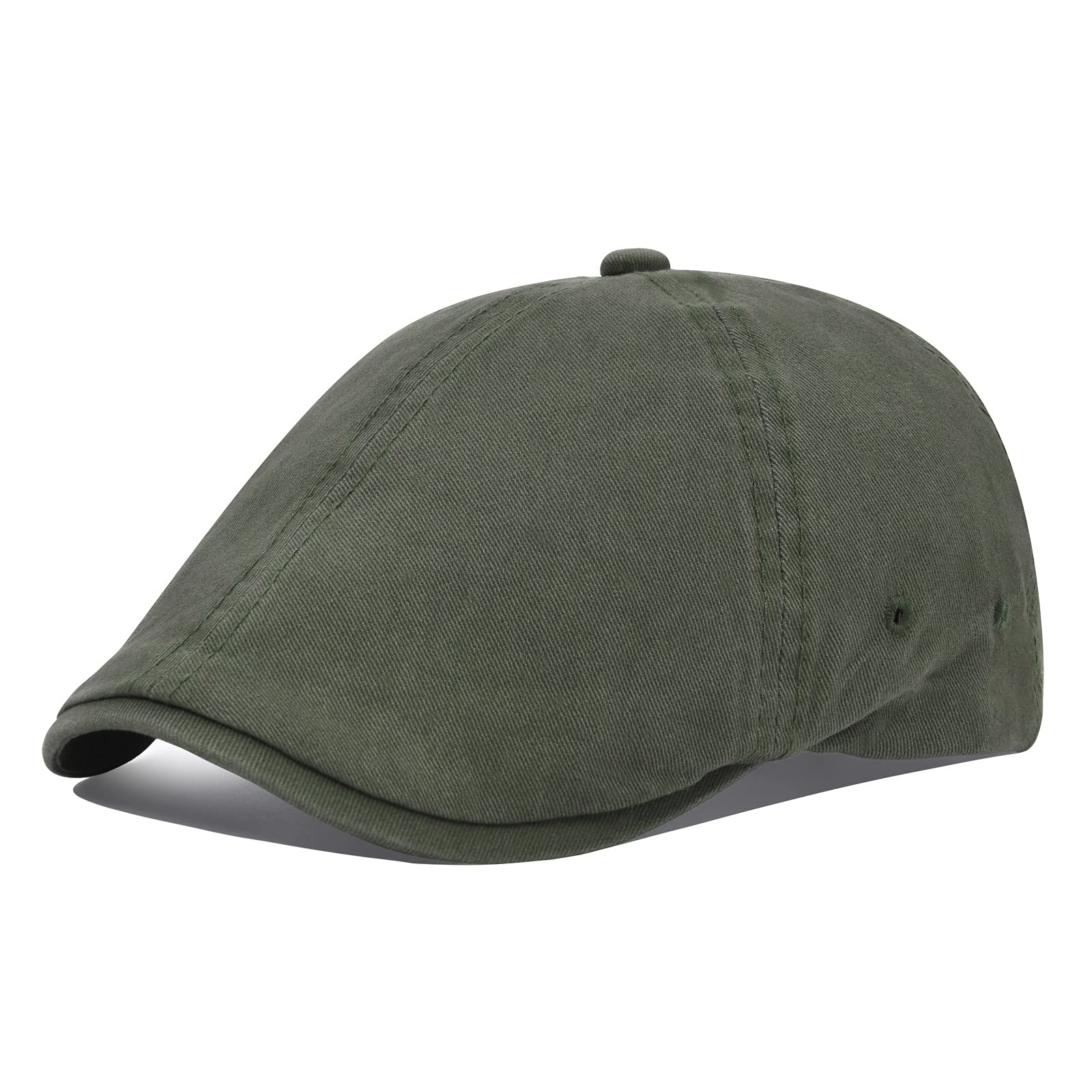 VOBOOM Cotton Washing Flat Cap Cabbie Hat Gatsby Ivy Irish Hunting Newsboy (Army Green)