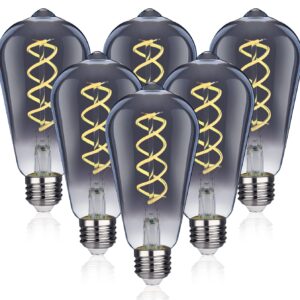 Austin Coast ST19/ST58 Vintage LED Edison Bulb,4.5W Daylight 5000K,Dimmable Flexible Spiral LED Filament Light Bulb with Smoky Grey Glass，4.5W Equivalent to 45W, E26 Base(4.5W-5000K-6 Pack)