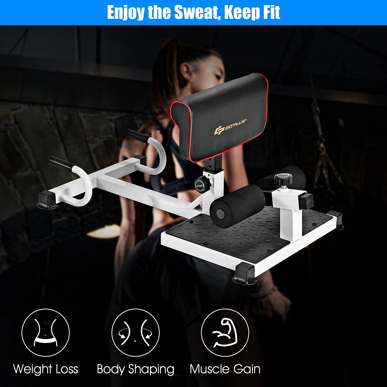 Goplus Deep Sissy Squat Machine, 3-in-1 Hip Thrust Sit up Exercise Equipment for Core Training, Sit-ups, Push-ups, Leg Exercises, Glute Workout Station Sissy Squat Bench for Home Gym Use