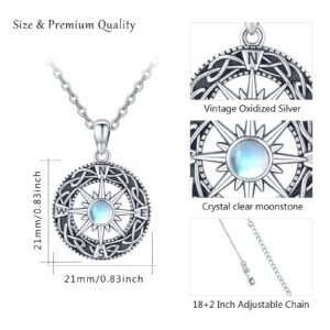 TUGHRA Graduation Necklace Sterling Silver Compass Necklaces for Women Men Celtic Moonstone Pendant Necklace Inspirational Jewelry Gifts for Women Friendship Talisman Gifts for Her Him