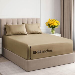 Extra Deep Pockets 400 Thread Count 100% Cotton 4 Piece Queen Size Bedding Sheet Set - Breathable & Cooling - Hotel Luxury Bed Sheets Set - Extra Soft, Wrinkle Free & Comfy Beige Bedding Sheets Set