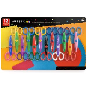 arteza kids decorative scissors, set of 12, 5.5 inches, craft scissors with different patterns, school supplies for teachers and students