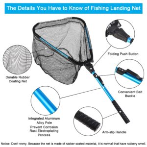 LBW Folding Rubber Fishing Net, Kayak Fishing Net for Saltwater or Freshwater, Collapsible Fishing Landing Net, Catfish, Bass, Trout Net, Compact Fishing Net with Handle