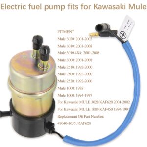 49040-1055 Electric Fuel Pump 12V for Kawasaki Mule Fuel Pump KAF620 Replaces for Kawasaki Mule 3010 3000 3020 2500 2510 2520 1000 (8mm In/Outlet), Mule Fuel Pump