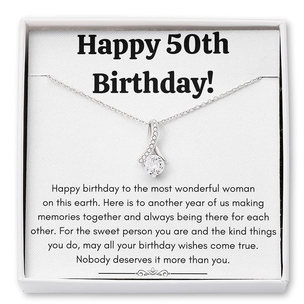 50th birthday gifts for women Jewelry Box Happy 50th Sweet Person Alluring Beauty Necklace with Message Card and Gift Box Included. Birthday Surprise Gift for Wife Daughter Sister Niece Friend Mom Couple Girlfriend Babe Aunt. Jewelry Necklace for Women (S