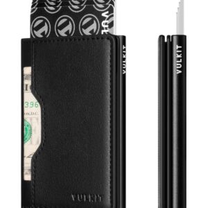 VULKIT Pop up Wallet Credit Card Holder with Leather Slots RFID Blocking Metlal Bank Card Case for Men or Women(Black)