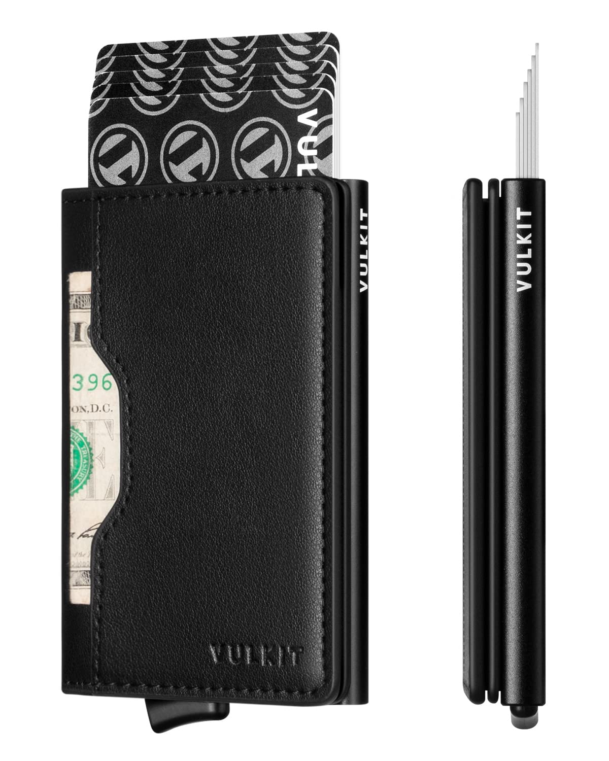 VULKIT Pop up Wallet Credit Card Holder with Leather Slots RFID Blocking Metlal Bank Card Case for Men or Women(Black)