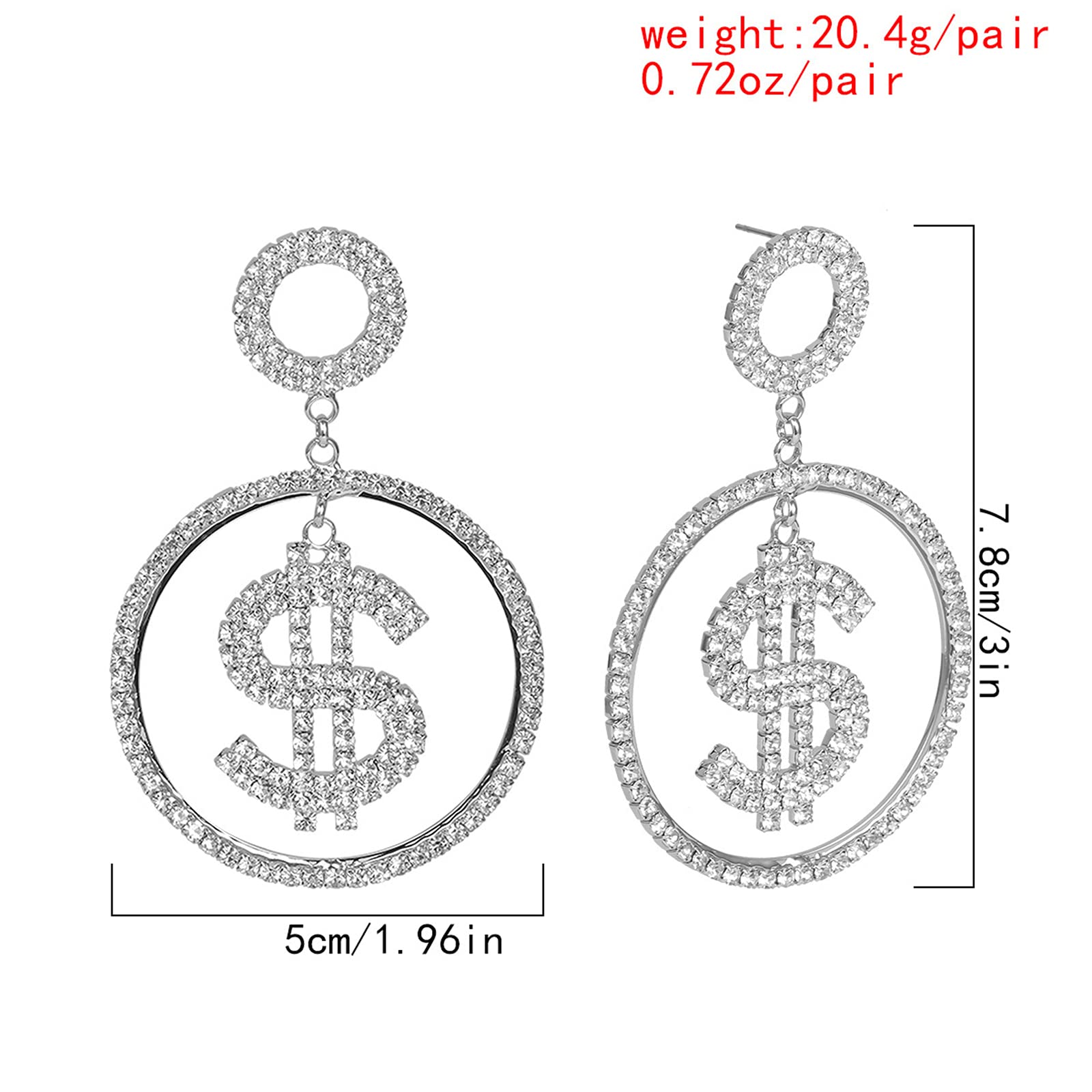 Crystal Dollar Stud Earrings for Women Dollar Money Sign Earrings Statement Wealth Earrings Set