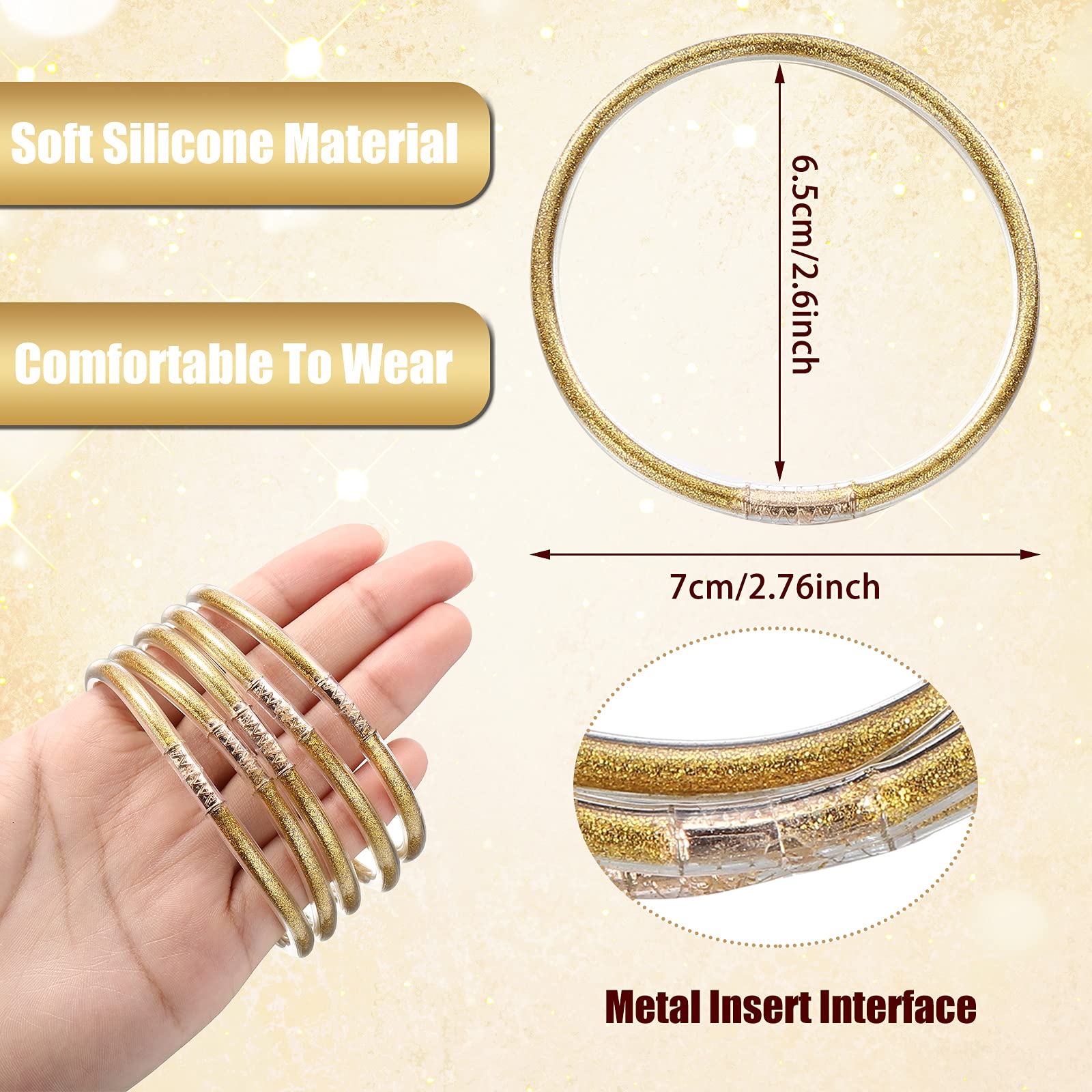 Kigeli 20 Pcs Glitter Jelly Bangles Bracelets Set for Buddha, Glitter Filled Jelly Gold Buddha Bracelets for Summer Women Birthday, Mother's Day, Bridal Wedding Party