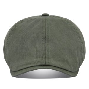 VOBOOM Cotton Washing Flat Cap Cabbie Hat Gatsby Ivy Irish Hunting Newsboy (Army Green)