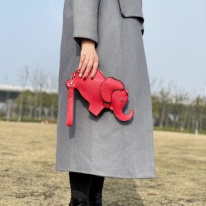 XACKWUERO Cute PU Leather Shoulder Bag Fashion Elephant Purse Novelty Animal Shaped Purse Elephant Gifts for Women (Red)