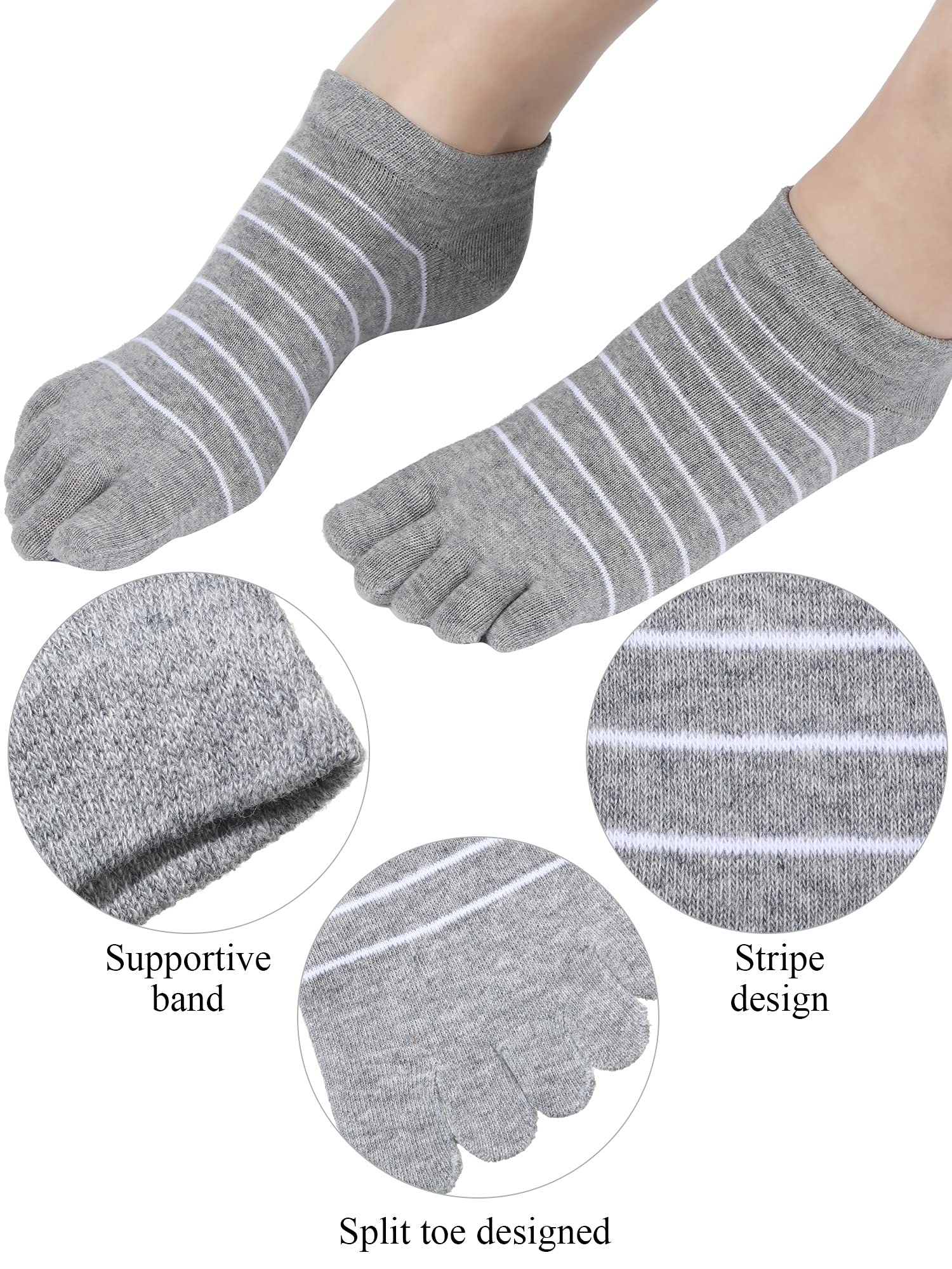 5 Pairs Stripe Toe Socks Finger Socks Low Cut Colorful Socks for Women Girl Supplies (Stylish Style, Classic Colors)