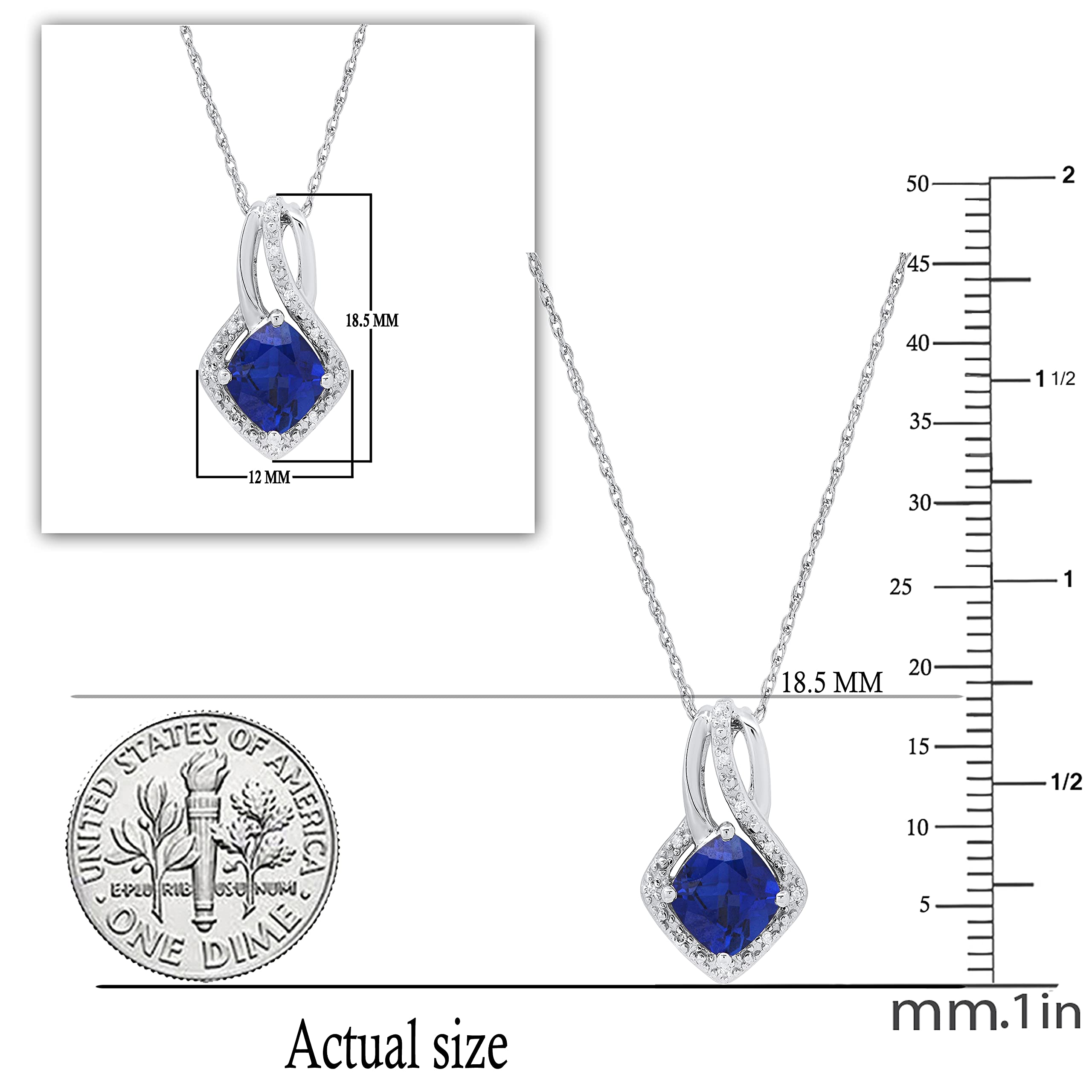 Dazzlingrock Collection 7 mm Cushion Lab Created Blue Sapphire Women Elegant Tiny Pendant with Round Natural Diamond Accents in 18 Inch Silver Chain in 925 Sterling Silver