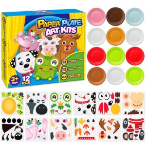 V-Opitos Arts and Crafts Kits for Kids, 12 Pack Simple Animal Paper Plate Crafts for Toddler Age of 2, 3, 4, 5 Years Old, Fun Preschool Classroom Activity Project for Boy & Girl