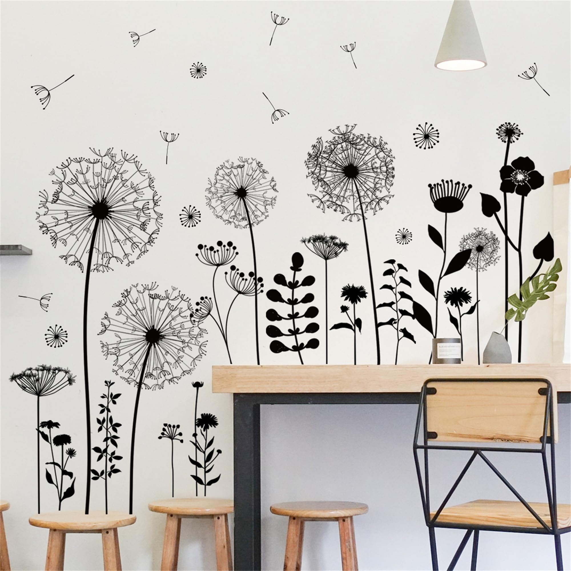 WAFT YEARN Waterproof Removable Vinyl Dandelion Flower Wall Decal Sticker - Decorative Art for Nursery School Classroom Livingroom Bedroom Bathroom Boho Peel and Stick Graduation Party Decorations