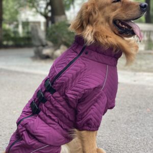 Warm Dog Coat Double Layers Dog Vest, 4 Legs Covered Windproof Waterproof Reflective Warm Dog Vest Outdoor Skating Dog Costume for Small Medium Large Dogs Purple XXL