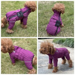 Warm Dog Coat Double Layers Dog Vest, 4 Legs Covered Windproof Waterproof Reflective Warm Dog Vest Outdoor Skating Dog Costume for Small Medium Large Dogs Purple XXL